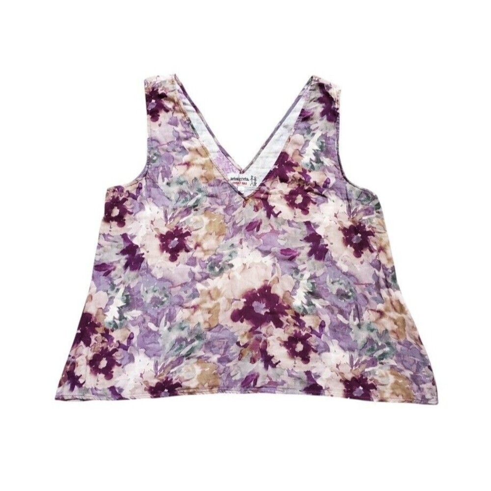 Johnny Was Pete & Greta Tank Top Women Large Blouse Purple Floral Semi Crop EUC